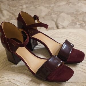 Alex Marie Leather Burgundy Block Heel Sandals